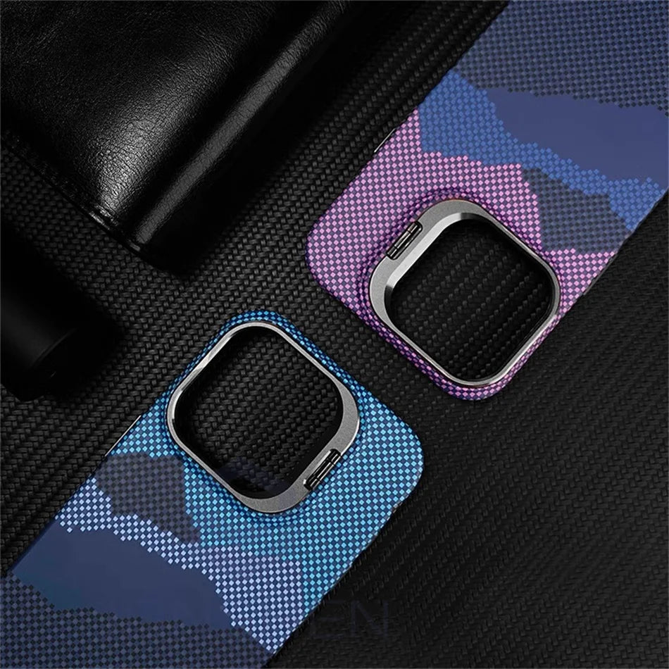 Luxury Matte Carbon Mganetic Slim Case For Magsafe Stand Len Cloud Patterned Personalized Cover For iPhone 15 16 Pro Max - tephonech