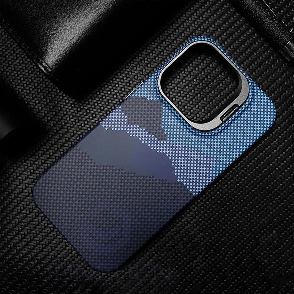 Luxury Matte Carbon Mganetic Slim Case For Magsafe Stand Len Cloud Patterned Personalized Cover For iPhone 15 16 Pro Max - tephonech