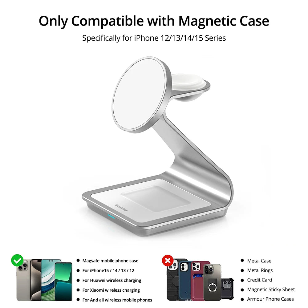 Bonola Magnetic 3 in 1 Wireless Charger - tephonech