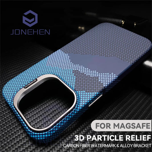 Luxury Matte Carbon Mganetic Slim Case For Magsafe Stand Len Cloud Patterned Personalized Cover For iPhone 15 16 Pro Max - tephonech