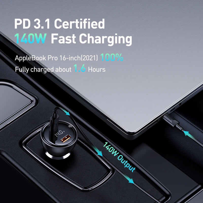 Baseus 140W PD3.1 Car Charger Fast Charging - tephonech